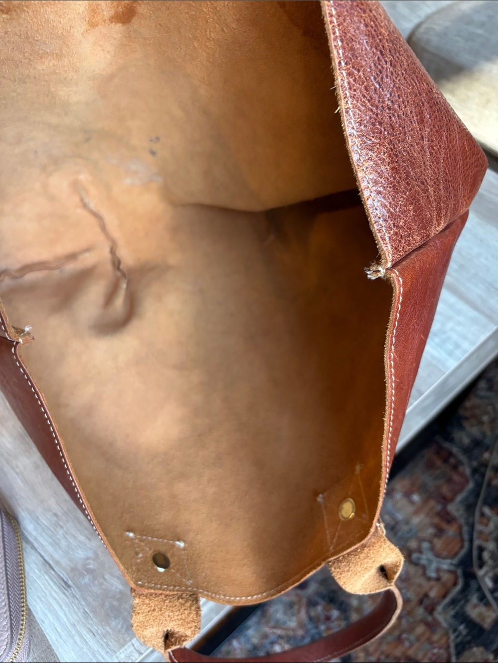 Clare V. La Tropezienne Classic Brown Leather Tote Bag - OG Miel Tanner Leather - Picture 4 of 6